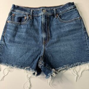 American Eagle Outfitters Blue Frayed Jean Shorts High Rise 90’s Boyfriend